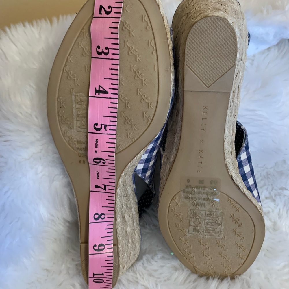 KELLY & KATIE Tamy Gingham Peep Tie espadrille wedge sandal Size 8.5 VVG… - Picture 10 of 10